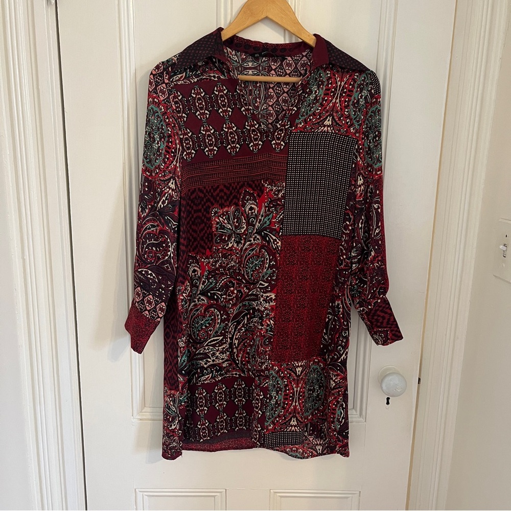 Zara satin Patchwork Lon Sleeve Mini Dress Sz S